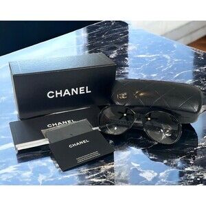 CHANEL Sunglasses Black Silver Chain 5304 Polarized Authentic Logo Box W/ Card